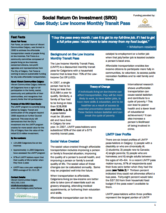 Low Monthly Transit Pass SROI Case Study Social Value UK
