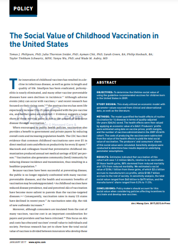 The Social Value of Childhood Vaccination in the United States
