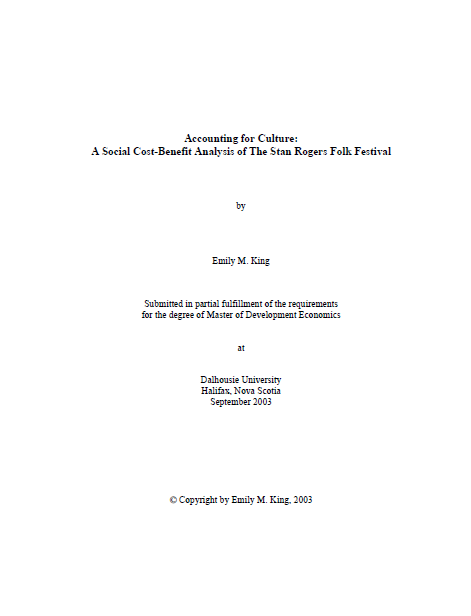 Accounting for Culture: A Social Cost-Benefit Analysis of The Stan Rogers Folk Festival