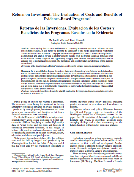 The Evaluation of Costs and Benefits of Evidence-Based Programs