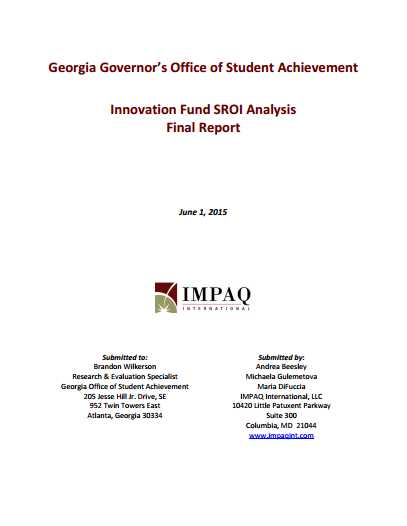 Georgia Governor’s Office of Student Achievement Innovation Fund SROI Analysis Final Report