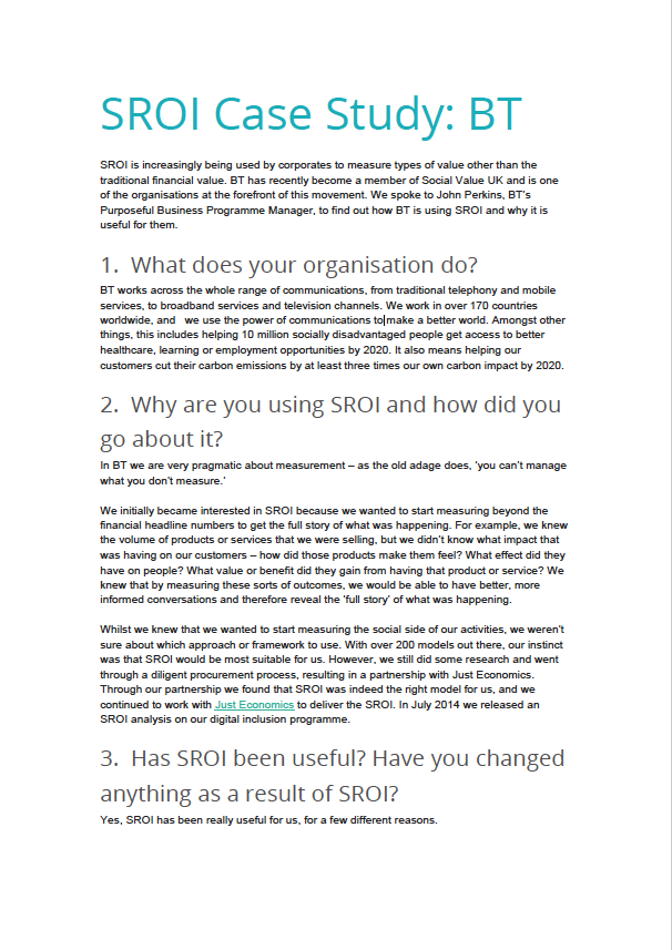 New SROI Case Study: how has SROI helped BT?
