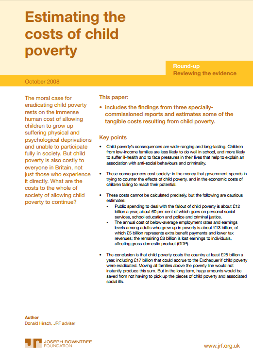 Estimating the costs of child poverty