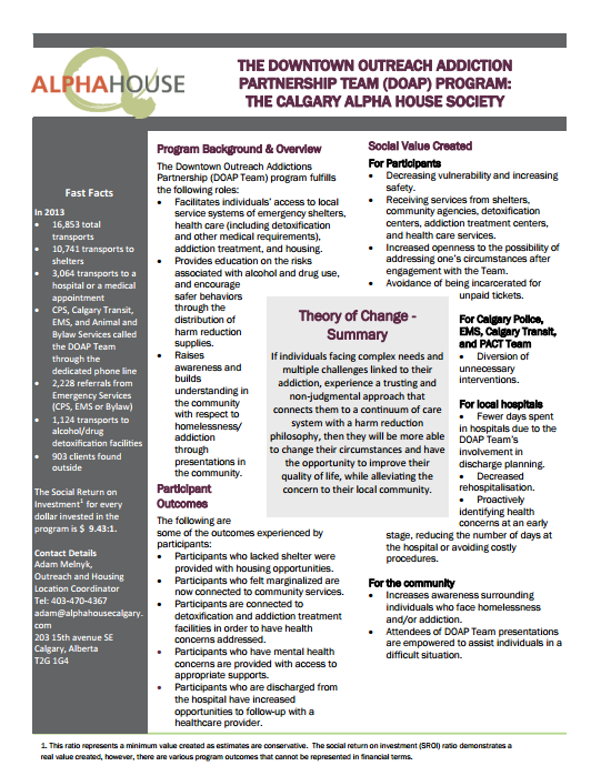 The Downtown Outreach Addiction Partnership Team (DOAP) Program: The Calgary Alpha House Society