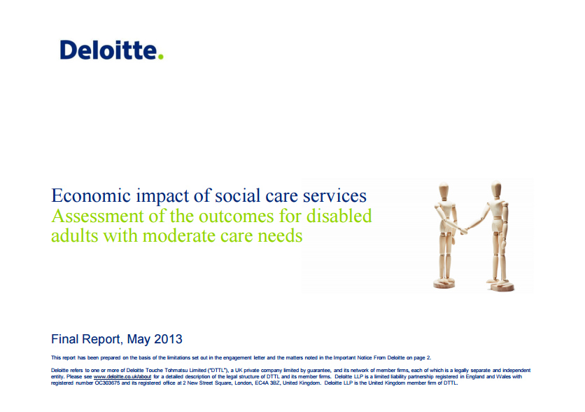 Economic impact of social care services: Assessment of the outcomes for disabled adults with moderate care needs
