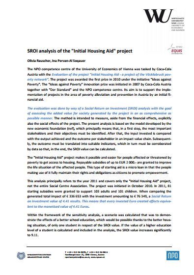 Vienna University of Economics and Business – “Initial Housing Aid” Executive Summary