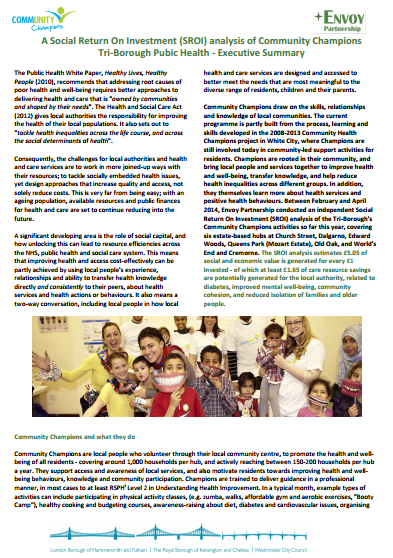 A Social Return On Investment (SROI) analysis of Community Champions Tri-Borough Public Health – Executive Summary