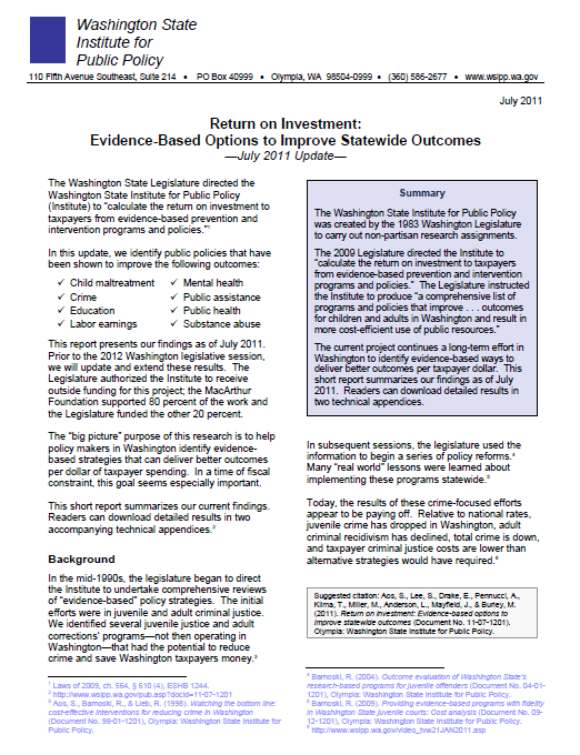 Return on Investment: Evidence-Based Options to Improve Statewide Outcomes
