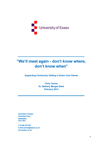 “We’ll meet again – don’t know where, don’t know when” Supporting Community Visiting in Essex Care Homes