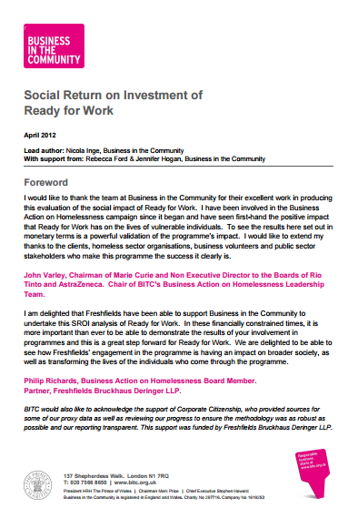 Social Return on Investment of Ready for Work